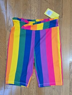 CABANA BY CROWN IVY GIRL'S RAINBOW MULTI COLORS SLIP-ON RIBBED SHORTS, SIZE 16